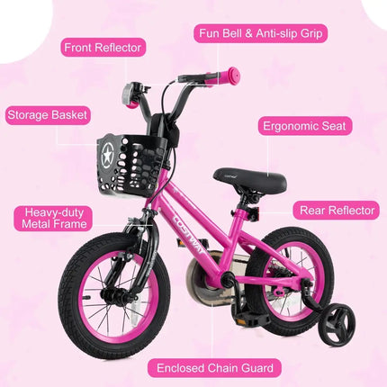 14 Inch Kids Bike Adjustable Bicycle with Front Basket for Children Aged 4 - 5 Years Old - Oasis Home Essentials