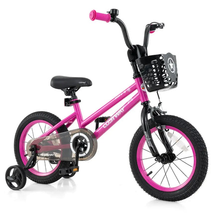 14 Inch Kids Bike Adjustable Bicycle with Front Basket for Children Aged 4 - 5 Years Old - Oasis Home Essentials