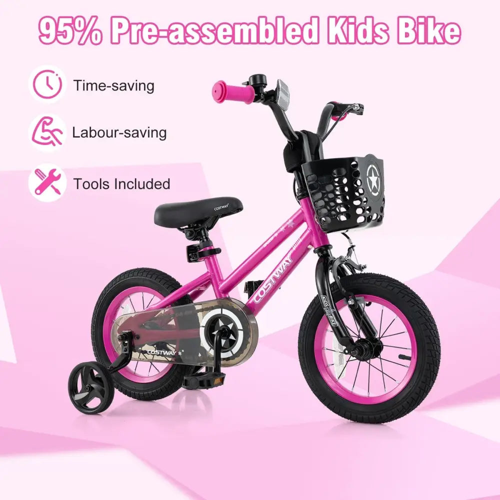 14 Inch Kids Bike Adjustable Bicycle with Front Basket for Children Aged 4 - 5 Years Old - Oasis Home Essentials