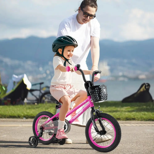 14 Inch Kids Bike Adjustable Bicycle with Front Basket for Children Aged 4-5 Years Old - Pink - Kids Bike