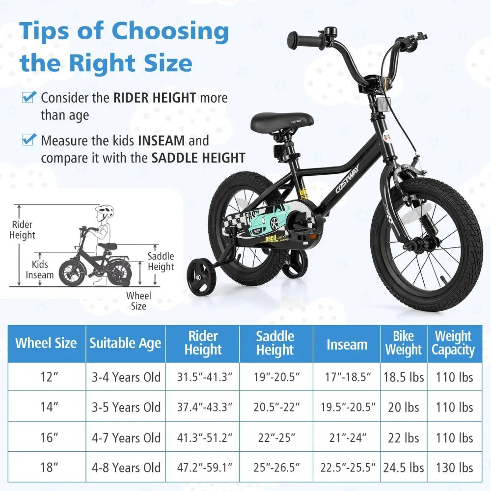 14 Inch Kids Bike Adjustable for 3 - 5 Years Old with Low - Step Frame - Oasis Home Essentials