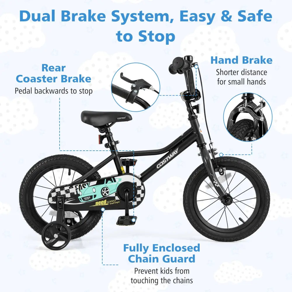 14 Inch Kids Bike Adjustable for 3-5 Years Old with Low-Step Frame - Black - Kids Bike