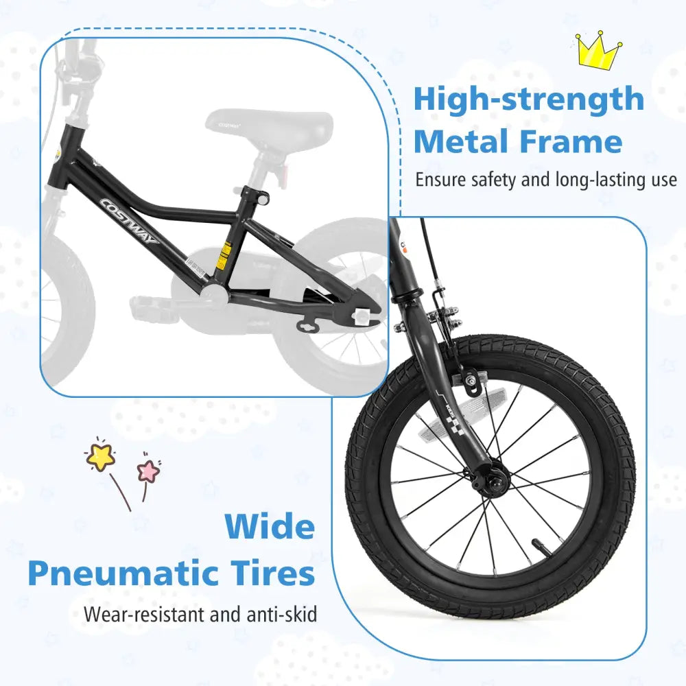 14 Inch Kids Bike Adjustable for 3-5 Years Old with Low-Step Frame - Black - Kids Bike