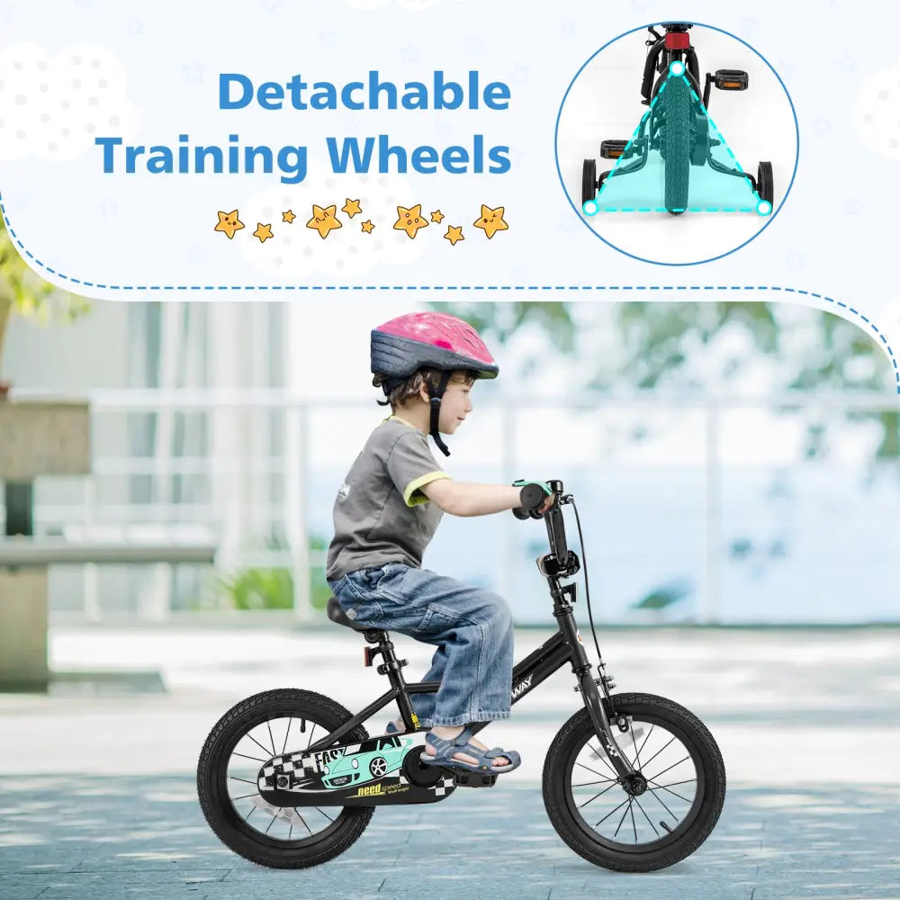 14 Inch Kids Bike Adjustable for 3-5 Years Old with Low-Step Frame - Black - Kids Bike