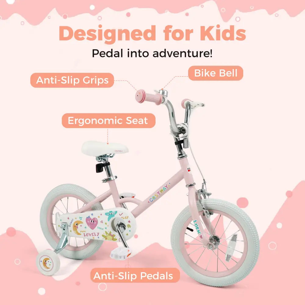 14 Inch Kids Bike Adjustable for 3-8 Years Old Children Pink - Stars & Moon - Pink - Kids Bike
