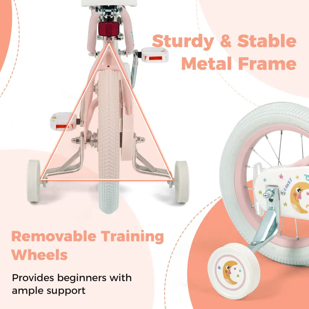 14 Inch Kids Bike Adjustable for 3-8 Years Old Children Pink - Stars & Moon - Pink - Kids Bike