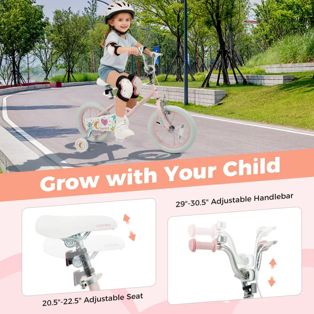 14 Inch Kids Bike Adjustable for 3-8 Years Old Children Pink - Stars & Moon - Pink - Kids Bike