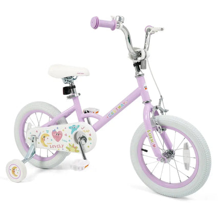 14 Inch Kids Bike Adjustable for 3 - 8 Years Old Children Purple - Stars & Moon - Oasis Home Essentials