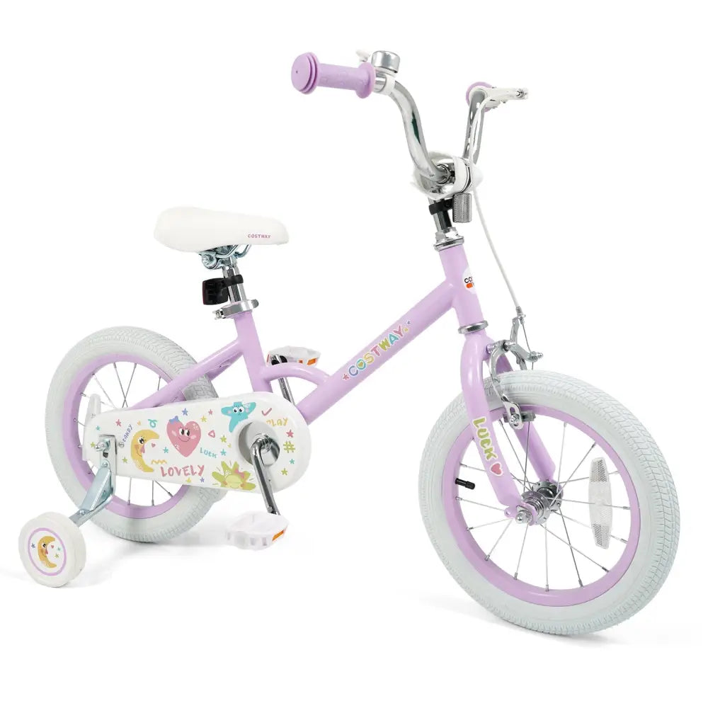 14 Inch Kids Bike Adjustable for 3 - 8 Years Old Children Purple - Stars & Moon - Oasis Home Essentials