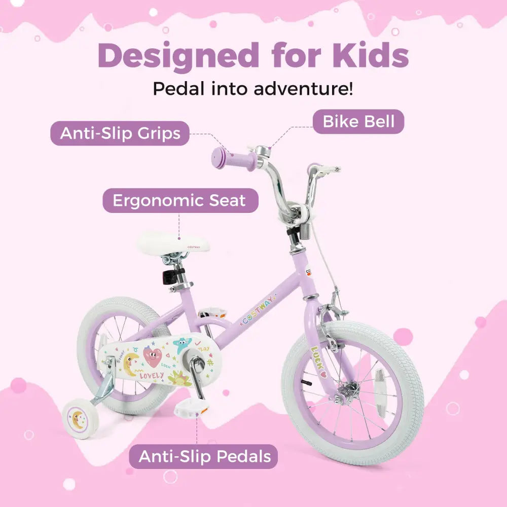 14 Inch Kids Bike Adjustable for 3-8 Years Old Children Purple - Stars & Moon - Purple - Kids Bike