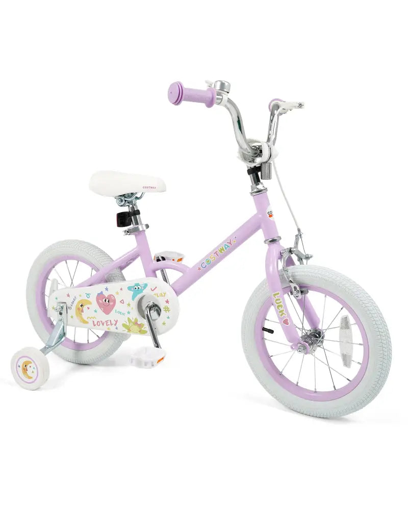 14 Inch Kids Bike Adjustable for 3-8 Years Old Children Purple - Stars & Moon - Purple - Kids Bike