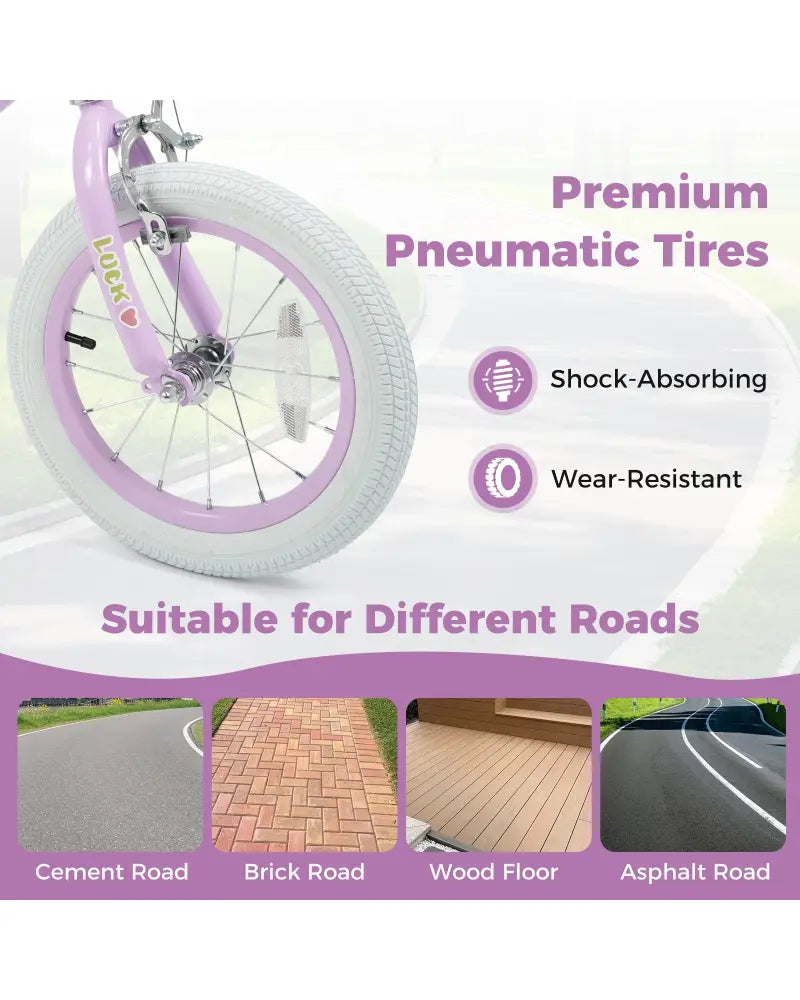 14 Inch Kids Bike Adjustable for 3-8 Years Old Children Purple - Stars & Moon - Purple - Kids Bike