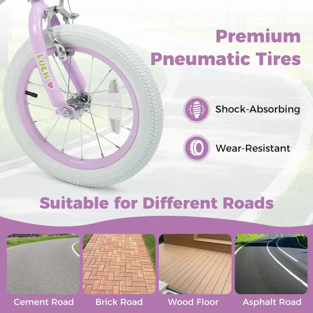 14 Inch Kids Bike Adjustable for 3-8 Years Old Children Purple - Stars & Moon - Purple - Kids Bike