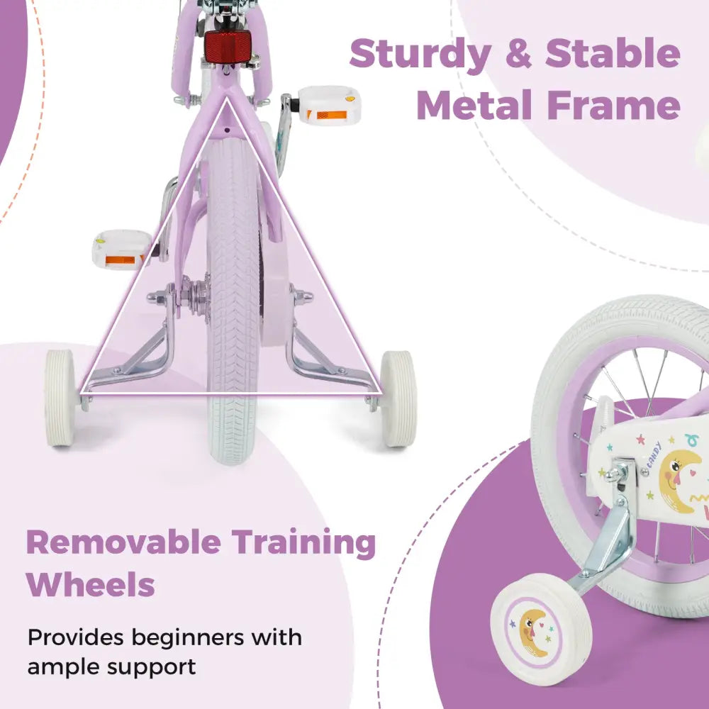14 Inch Kids Bike Adjustable for 3-8 Years Old Children Purple - Stars & Moon - Purple - Kids Bike