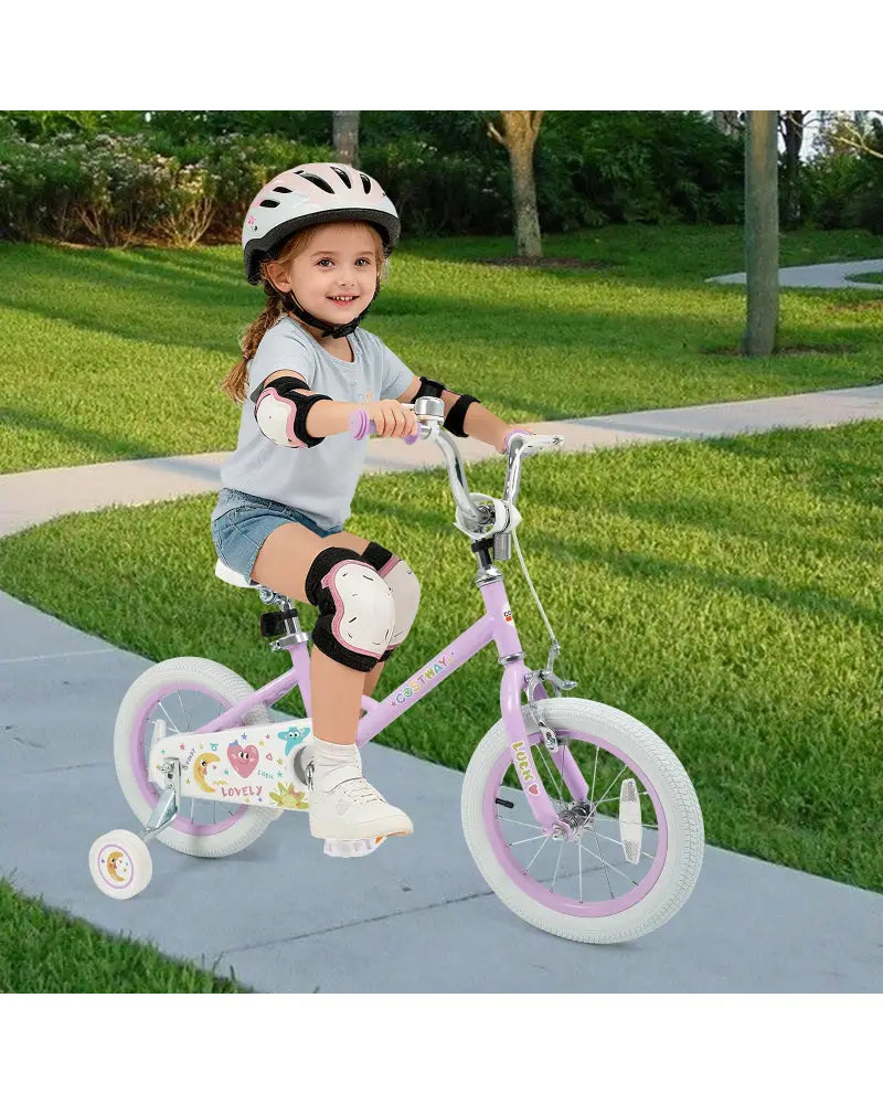 14 Inch Kids Bike Adjustable for 3-8 Years Old Children Purple - Stars & Moon - Purple - Kids Bike