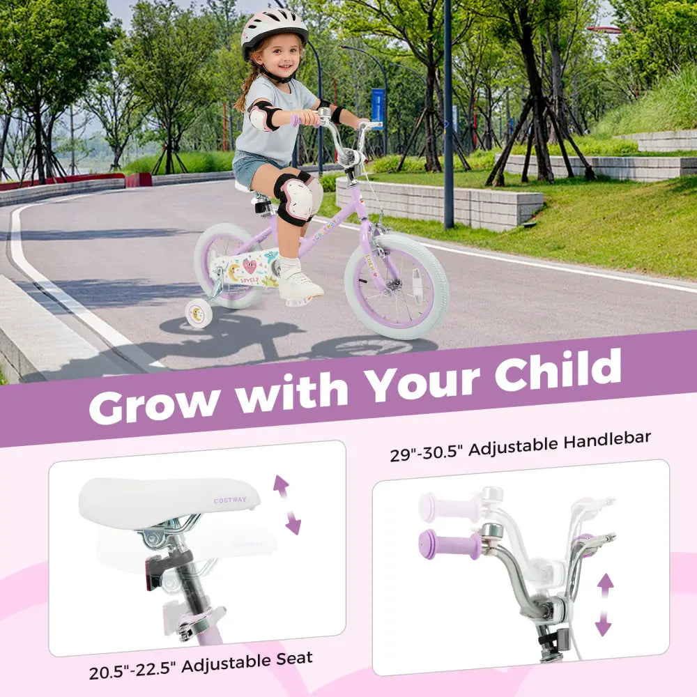 14 Inch Kids Bike Adjustable for 3-8 Years Old Children Purple - Stars & Moon - Purple - Kids Bike