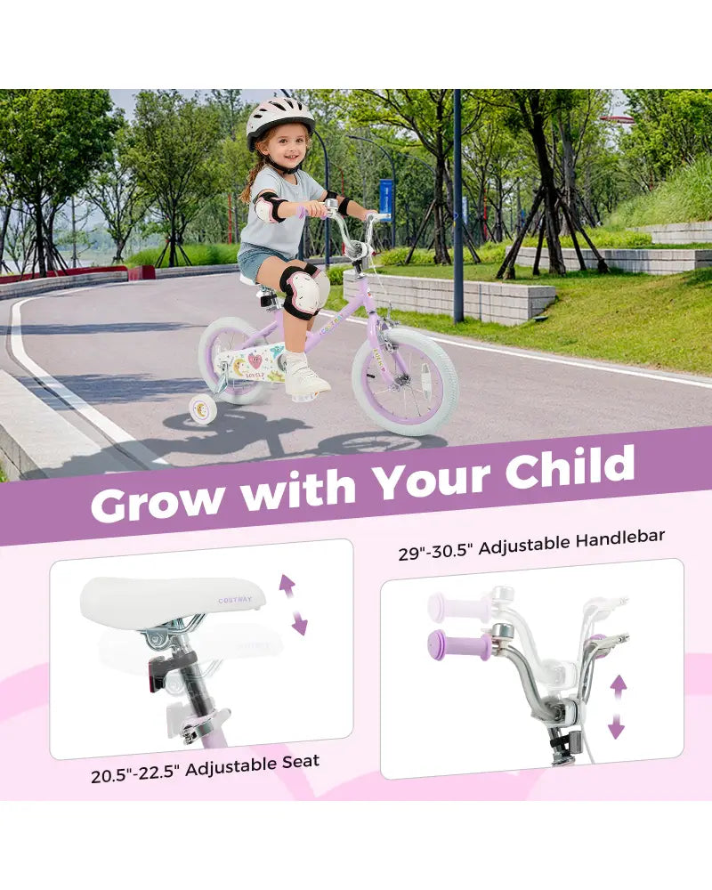 14 Inch Kids Bike Adjustable for 3-8 Years Old Children Purple - Stars & Moon - Purple - Kids Bike
