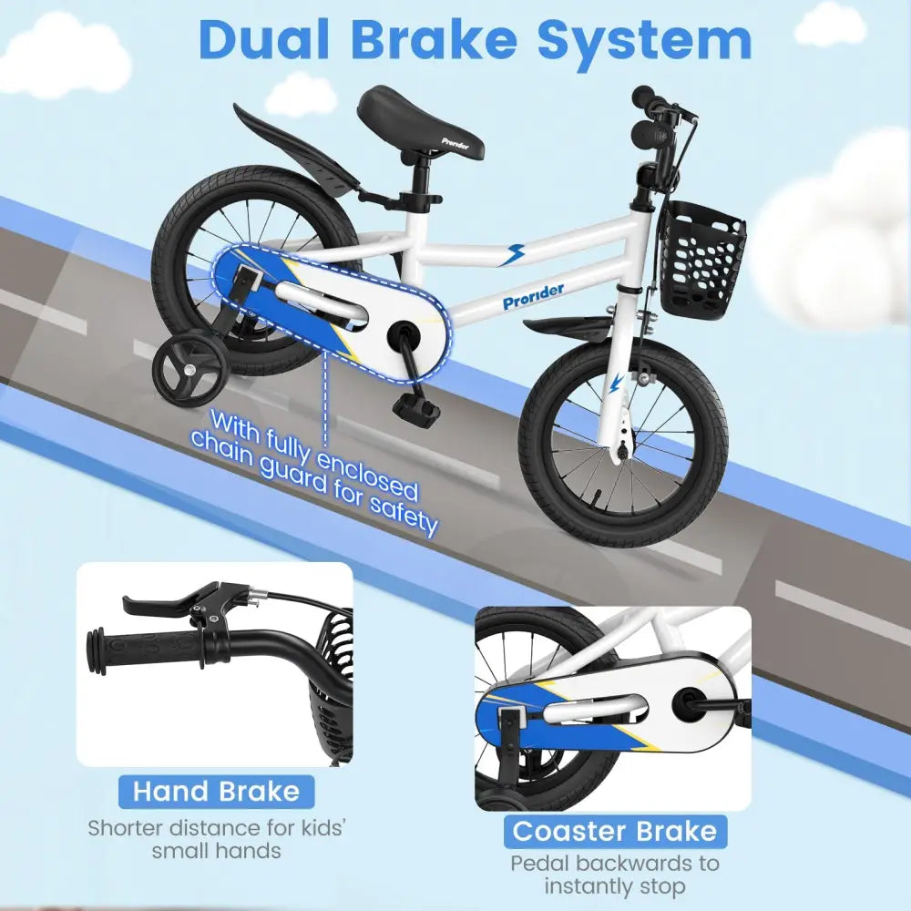 14 Inch Kids Bike Adjustable with 2 Training Wheels for 3 - 5 Years Old - White - Oasis Home Essentials