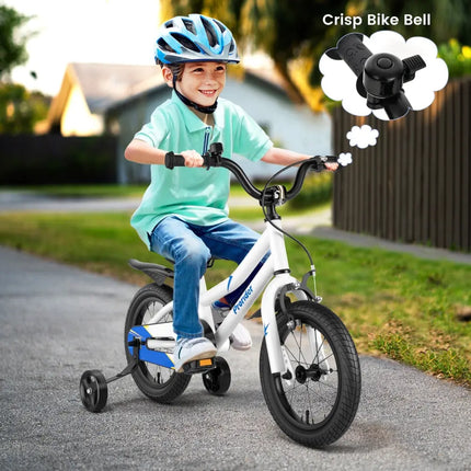 14 Inch Kids Bike Adjustable with 2 Training Wheels for 3 - 5 Years Old - White - Oasis Home Essentials