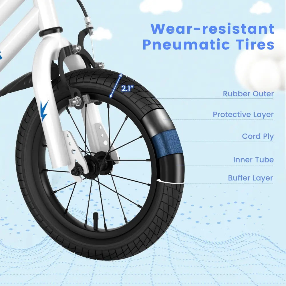 14 Inch Kids Bike Adjustable with 2 Training Wheels for 3 - 5 Years Old - White - Oasis Home Essentials