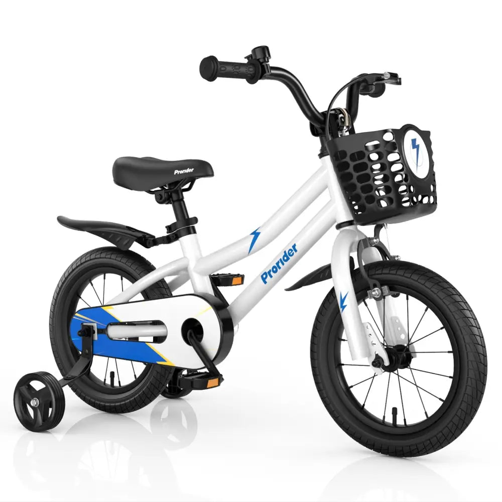 14 Inch Kids Bike Adjustable with 2 Training Wheels for 3 - 5 Years Old - White - Oasis Home Essentials