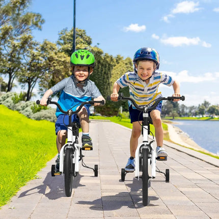 14 Inch Kids Bike Adjustable with 2 Training Wheels for 3 - 5 Years Old - White - Oasis Home Essentials