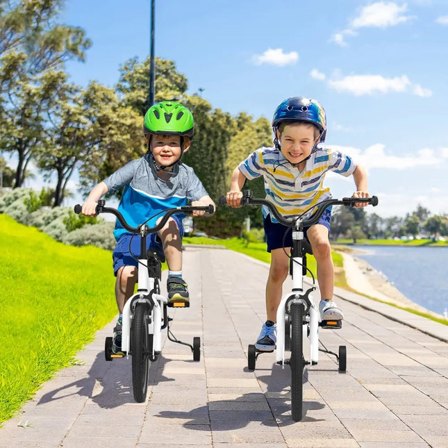 14 Inch Kids Bike Adjustable with 2 Training Wheels for 3 - 5 Years Old - White - Oasis Home Essentials