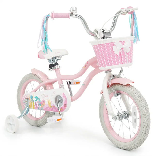14 Inch Kids Bike Adjustable with Basket and Streamers for Girls Aged 3-5 Years Old Pink - Pink - Kids Bike