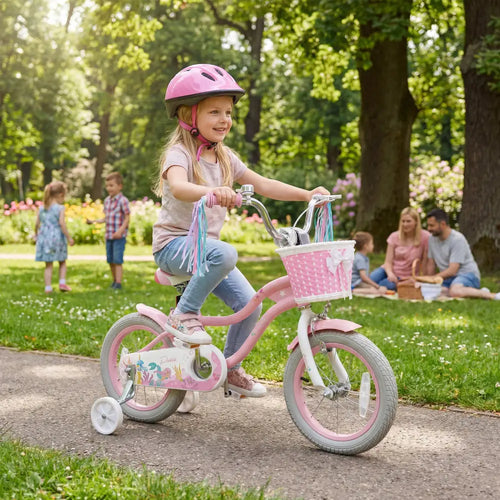 14 Inch Kids Bike Adjustable with Basket and Streamers for Girls Aged 3-5 Years Old Pink - Pink - Kids Bike