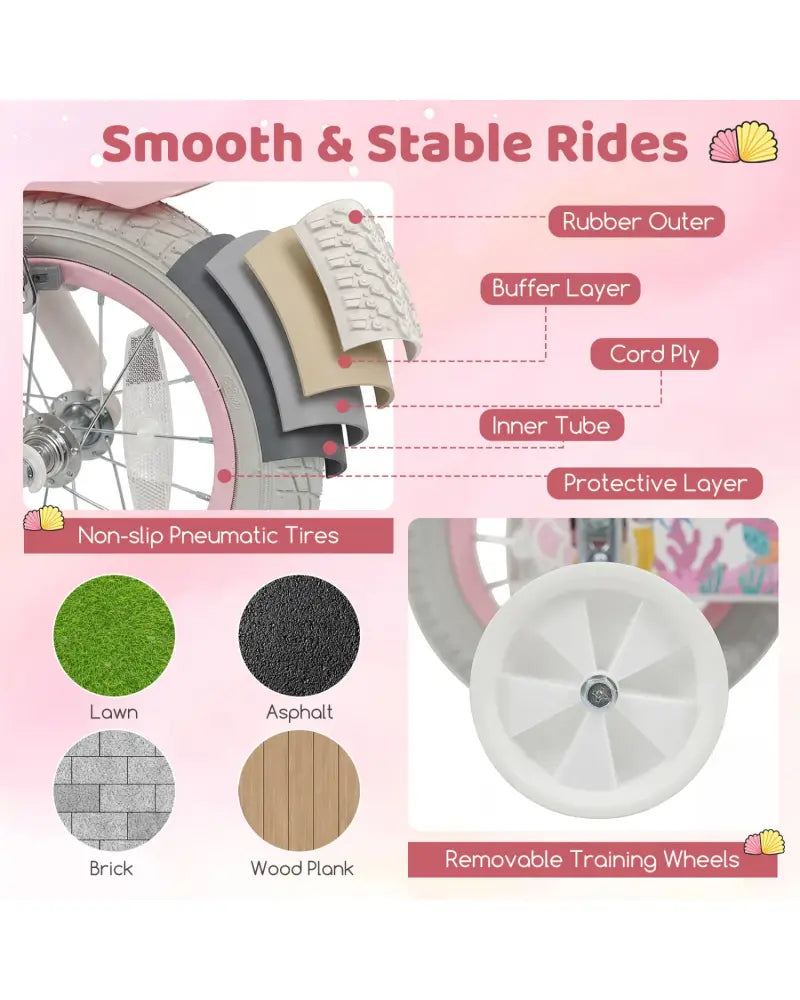 14 Inch Kids Bike Adjustable with Basket and Streamers for Girls Aged 3-5 Years Old Pink - Pink - Kids Bike