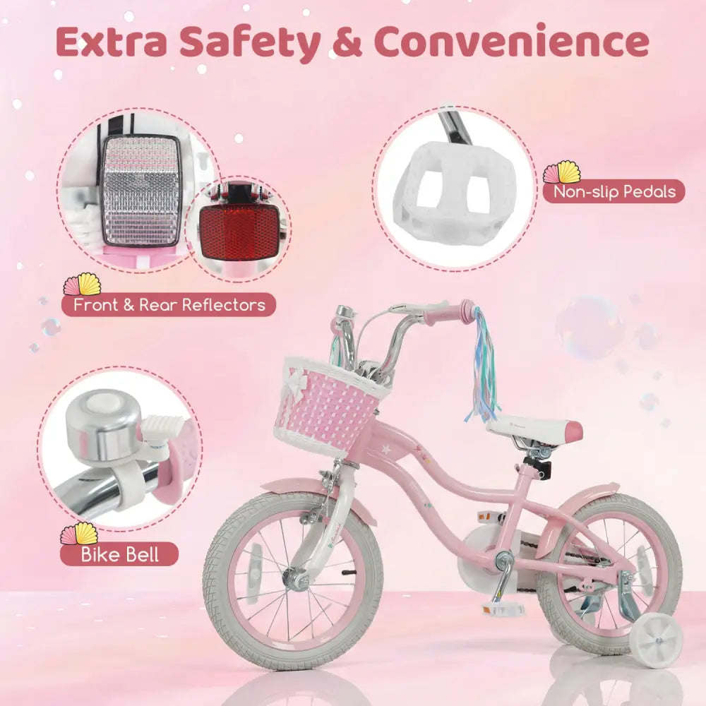 14 Inch Kids Bike Adjustable with Basket and Streamers for Girls Aged 3-5 Years Old Pink - Pink - Kids Bike