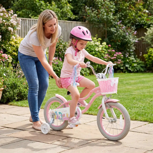 14 Inch Kids Bike Adjustable with Basket and Streamers for Girls Aged 3-5 Years Old Pink - Pink - Kids Bike