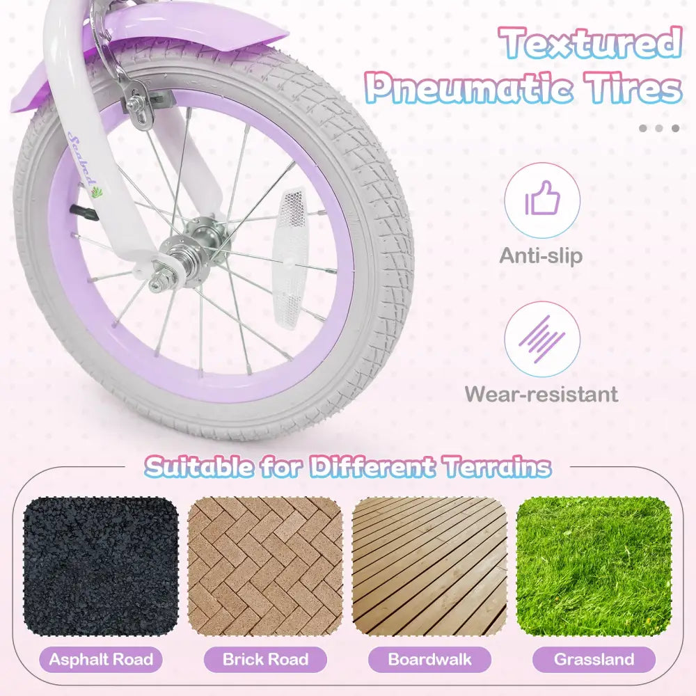 14 Inch Kids Bike Adjustable with Basket and Streamers Purple - Princess of the Sea Theme - Purple - Kids Bike