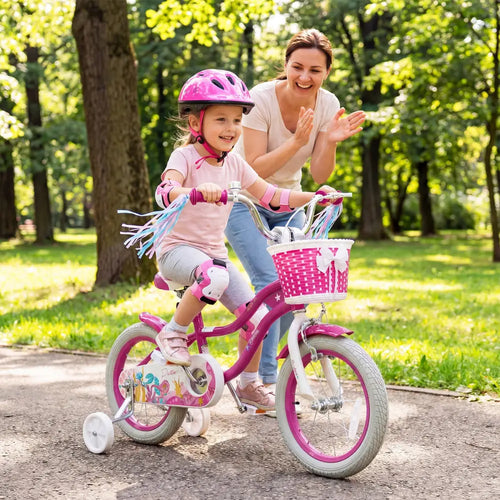 14-Inch Kids Bike Adjustable with Basket and Streamers Rose Red - Princess of the Sea Theme - Rose Red - Kids Bike