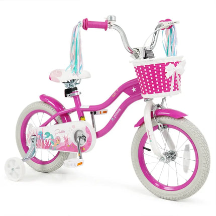 14-Inch Kids Bike Adjustable with Basket and Streamers Rose Red - Princess of the Sea Theme - Rose Red - Kids Bike