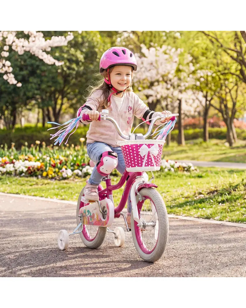 14-Inch Kids Bike Adjustable with Basket and Streamers Rose Red - Princess of the Sea Theme - Rose Red - Kids Bike
