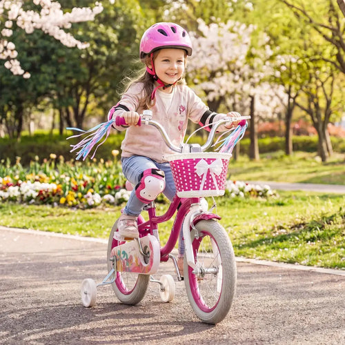14-Inch Kids Bike Adjustable with Basket and Streamers Rose Red - Princess of the Sea Theme - Rose Red - Kids Bike