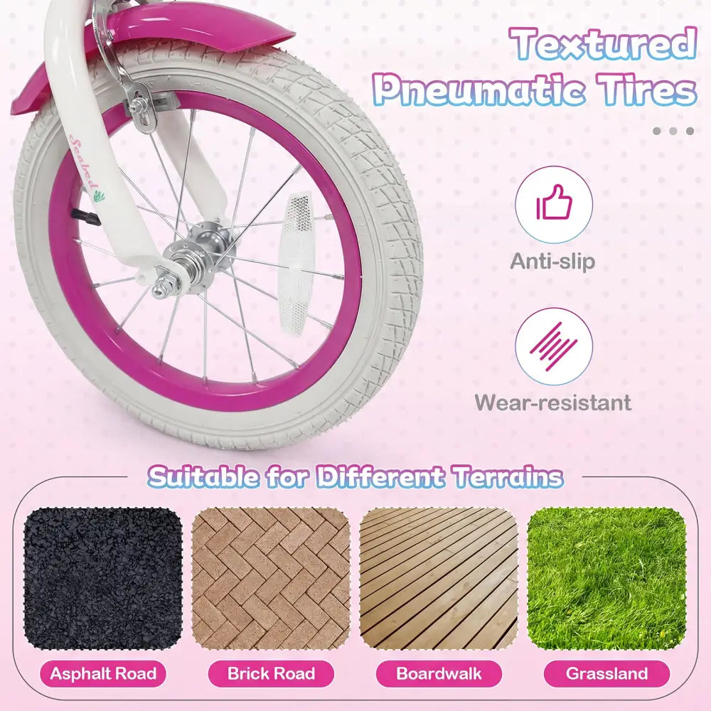14-Inch Kids Bike Adjustable with Basket and Streamers Rose Red - Princess of the Sea Theme - Rose Red - Kids Bike