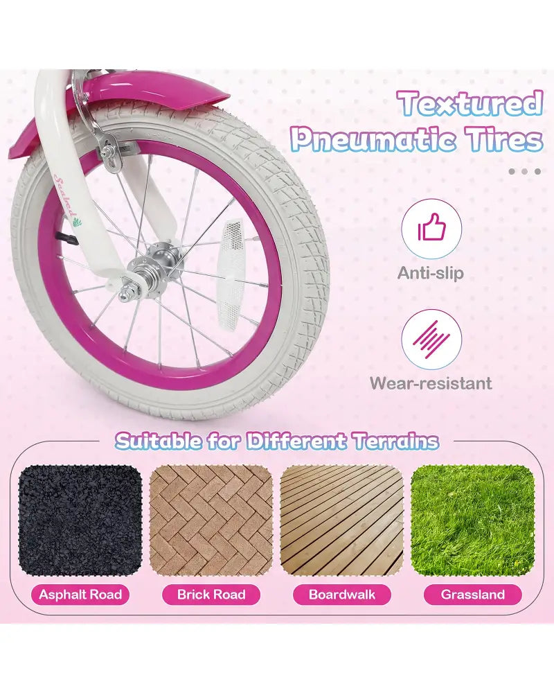 14-Inch Kids Bike Adjustable with Basket and Streamers Rose Red - Princess of the Sea Theme - Rose Red - Kids Bike