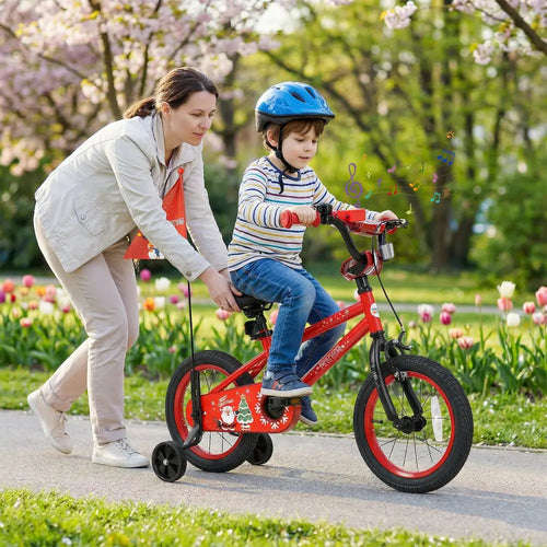14 Inch Kids Bike Adjustable with Christmas Music & Flag for Aged 4-5 Years Old - Red - Kids Bike