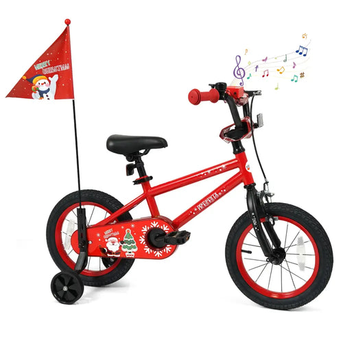 14 Inch Kids Bike Adjustable with Christmas Music & Flag for Aged 4-5 Years Old - Red - Kids Bike