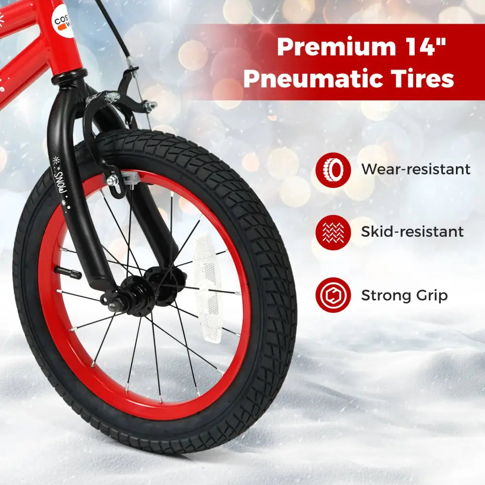 14 Inch Kids Bike Adjustable with Christmas Music & Flag for Aged 4-5 Years Old - Red - Kids Bike