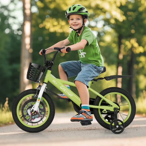 14 Inch Kids Bike Adjustable with Detachable Training Wheels for 3-5 Years Old-14 inches - Green - Kids Bike