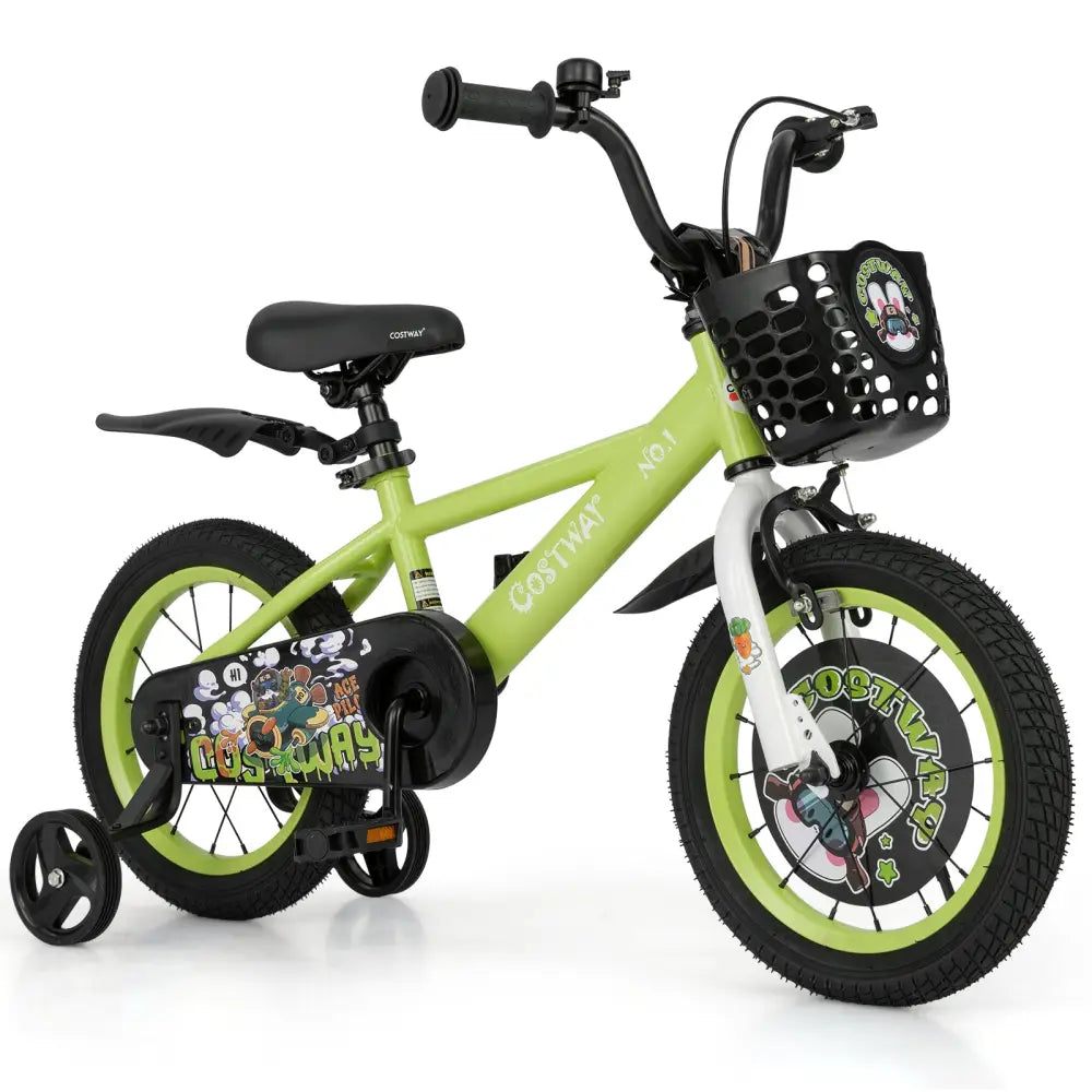 14 Inch Kids Bike Adjustable with Detachable Training Wheels for 3-5 Years Old-14 inches - Green - Kids Bike