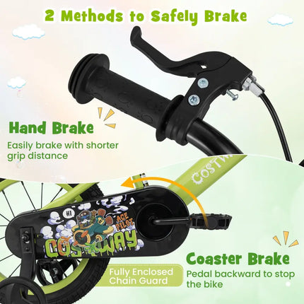 14 Inch Kids Bike Adjustable with Detachable Training Wheels for 3-5 Years Old-14 inches - Green - Kids Bike