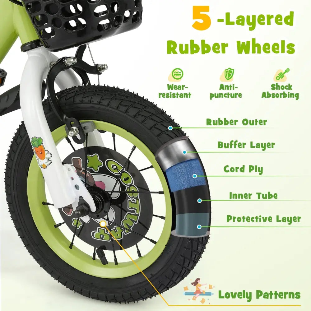 14 Inch Kids Bike Adjustable with Detachable Training Wheels for 3-5 Years Old-14 inches - Green - Kids Bike