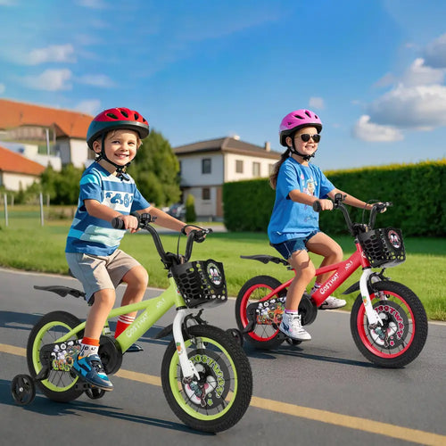 14 Inch Kids Bike Adjustable with Detachable Training Wheels for 3-5 Years Old-14 inches - Green - Kids Bike