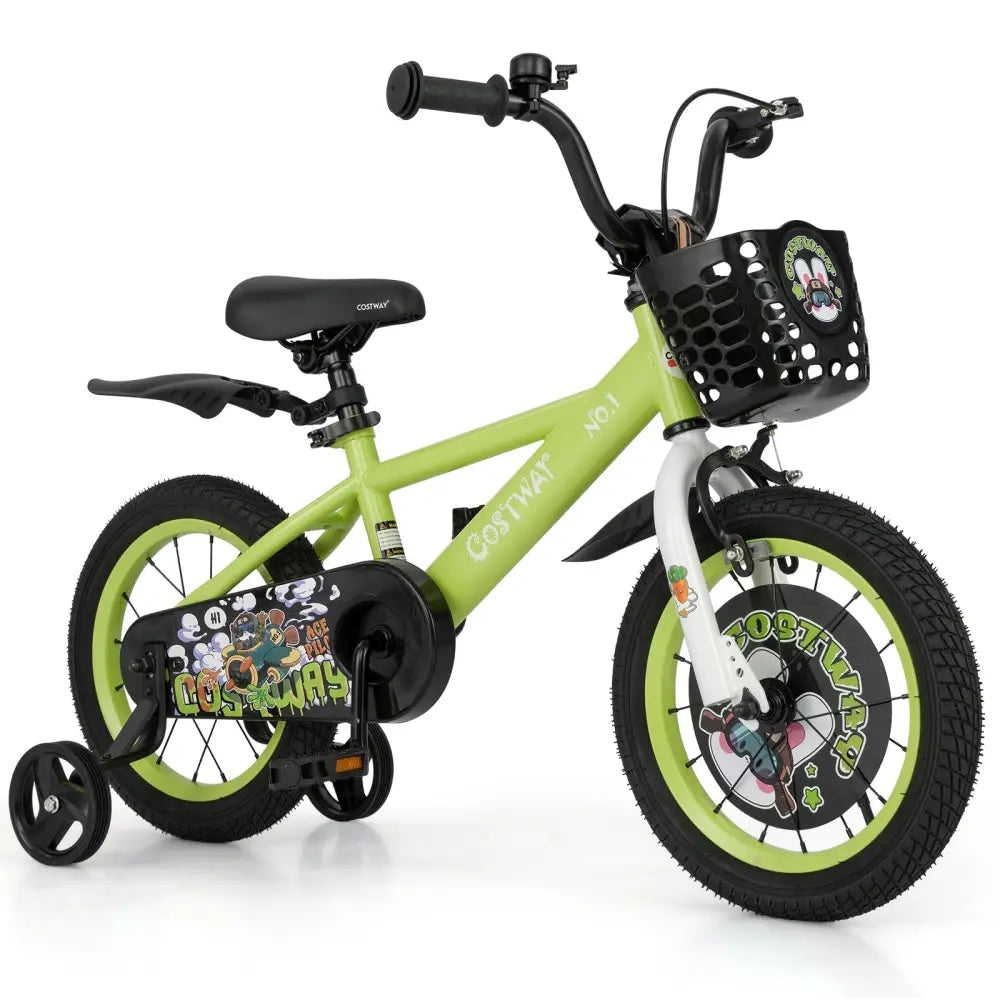 14 Inch Kids Bike Adjustable with Detachable Training Wheels for 3-5 Years Old-14 inches - Green - Kids Bike