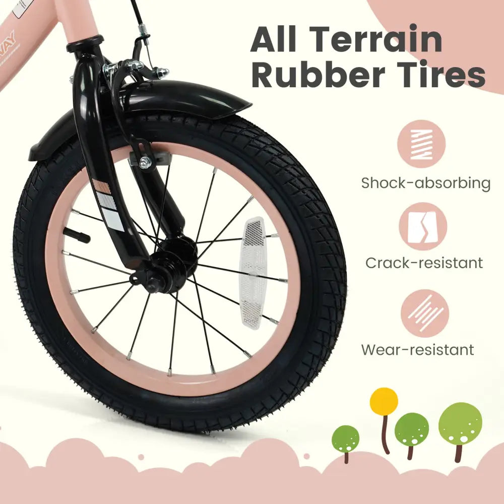 14 Inch Kids Bike Adjustable with Removable Training Wheels Pink for 3-8 Years Old - Pink - Kids Bike