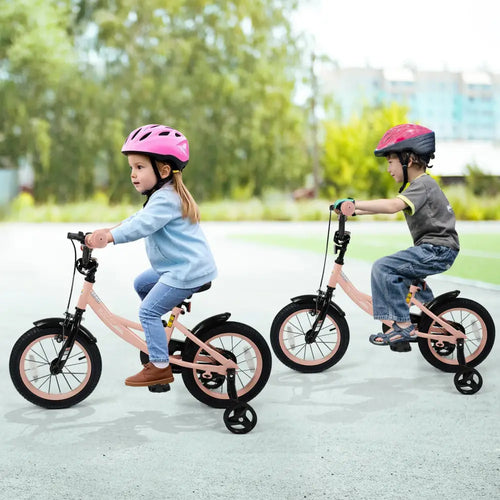 14 Inch Kids Bike Adjustable with Removable Training Wheels Pink for 3-8 Years Old - Pink - Kids Bike